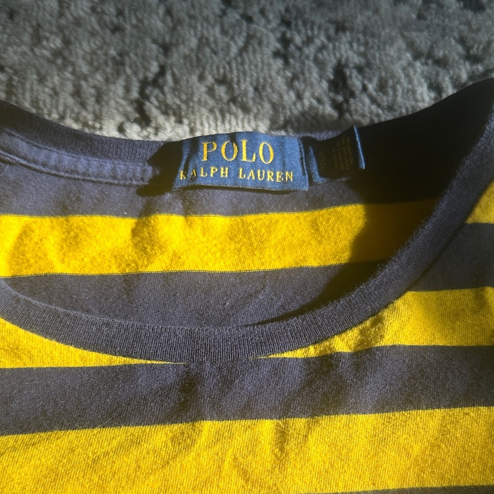 Polo by Ralph Lauren Yellow and Navy Cropped Stripe Tee